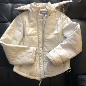 Retro 2000’s Wilson’s White Leather Jacket with Hood.